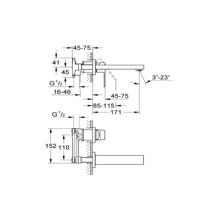 Grohe Eurocube Cosmopolitan Μπαταρία Νιπτήρος Τοίχου 17cm 19895000 - Image 3