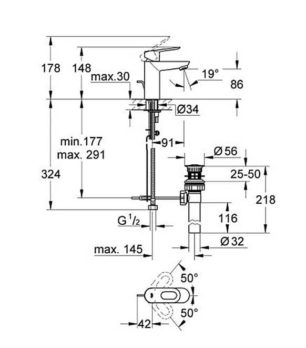 Μπαταρία Νιπτήρος GROHE Bauedge 23328000 Με Αυτόματη Βαλβίδα - Image 3