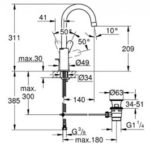 Μπαταρία Νιπτήρος GROHE Bauedge 2376000 Ψηλή Με Αυτόματη Βαλβίδα - Image 2