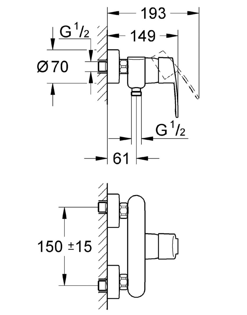 Grohe  Eurostyle Cosmopolitan Μπαταρία Ντουζιέρας Σώμα 33590002 - Image 2