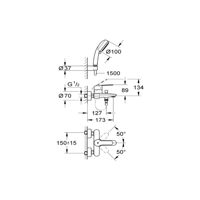 Grohe Eurostyle Cosmopolitan Μπαταρία Λουτρού 3359220A (Πλήρης) - Image 2