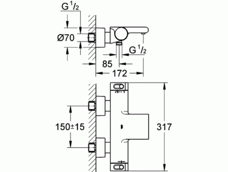 Grohe Grohtherm 2000  Θερμοστατική Μπαταρία ντουζιέρας με εταζέρα 34464001 - Image 3