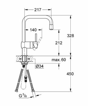 Grohe Minta 32067000  Μπαταρία Κουζίνας με υψηλό ρουξούνι και σπιράλ - Image 3