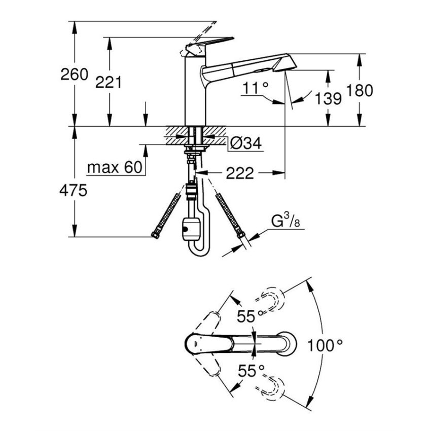 Grohe Eurodisc Cosmopolitan 32257002 Μπαταρία Κουζίνας με ντους και 2 ροές - Image 4