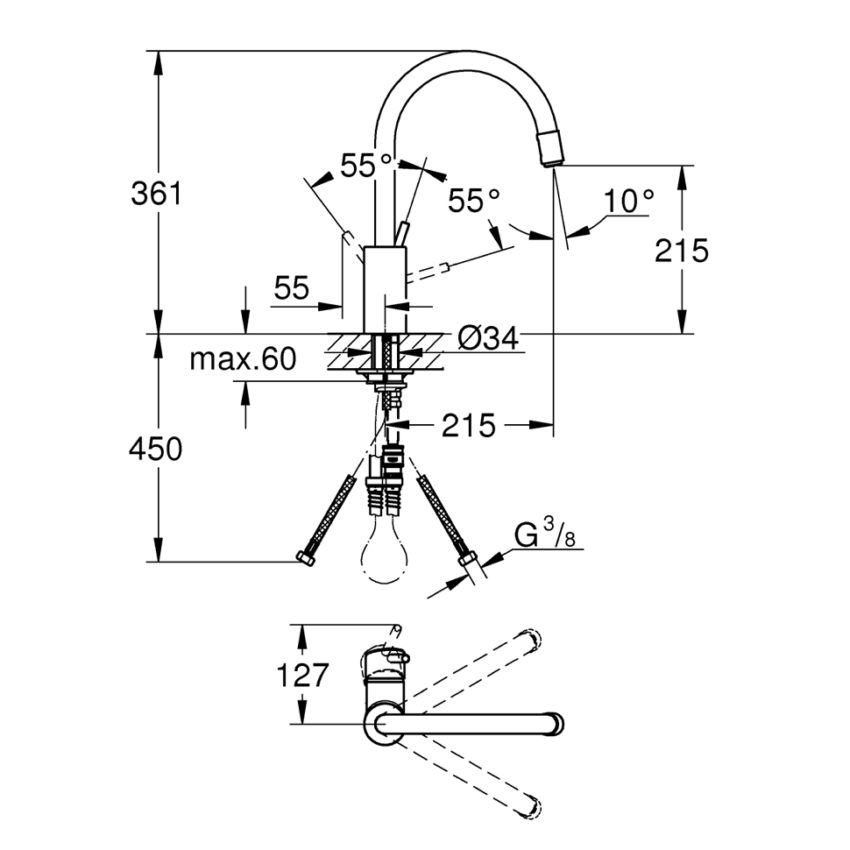 Grohe Concetto 32663003 Μπαταρία νεροχύτη με ντουζ - Image 3