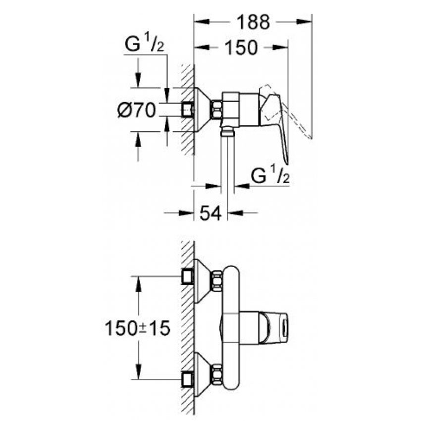 sx-32816000 Grohe Bauloop  Μπαταρία Ντουζιέρας Σώμα 23634000 - Image 2