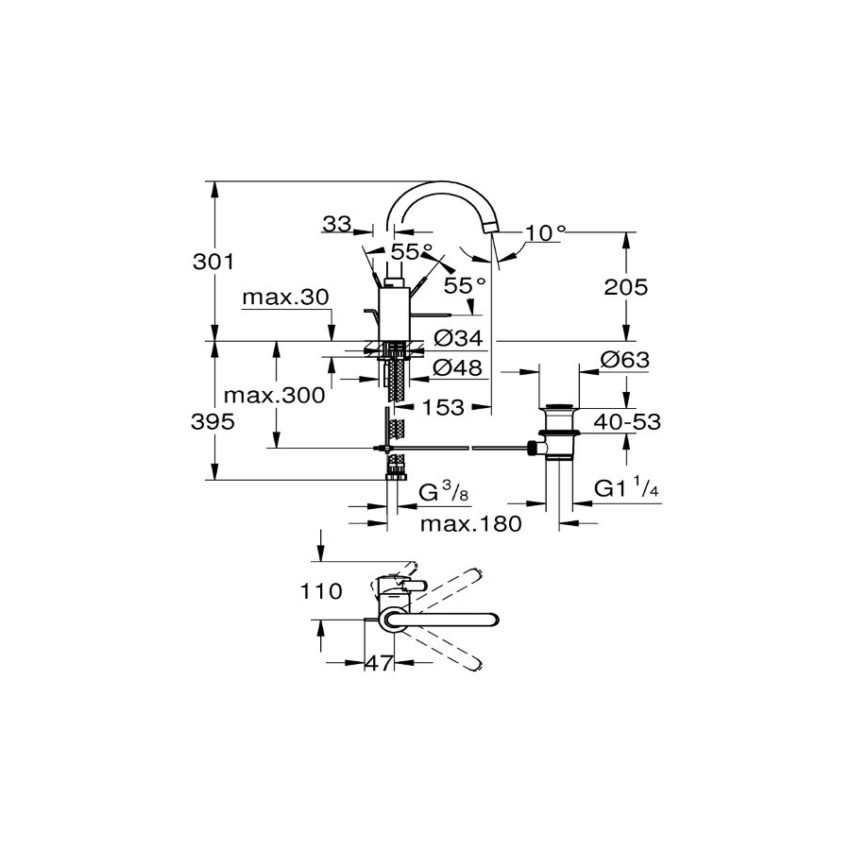 Grohe Eurocosmo Μπαταρία Νιπτήρος Μπάνιου 32830001 - Image 3