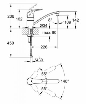 Grohe 33281002 Eurosmart Χαμηλή Μπαταρία Κουζίνας - Image 3