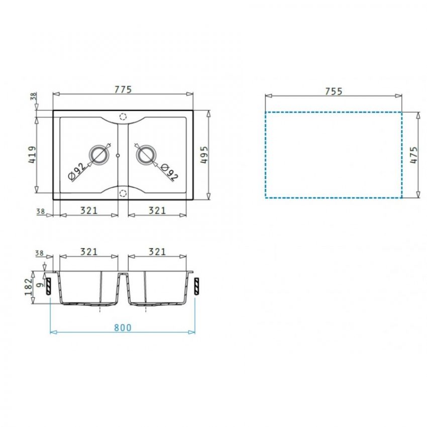 Νεροχύτης Pyramis Aeolia 77x49 2B Cristalo Bianco N/S 070032111 - Image 2