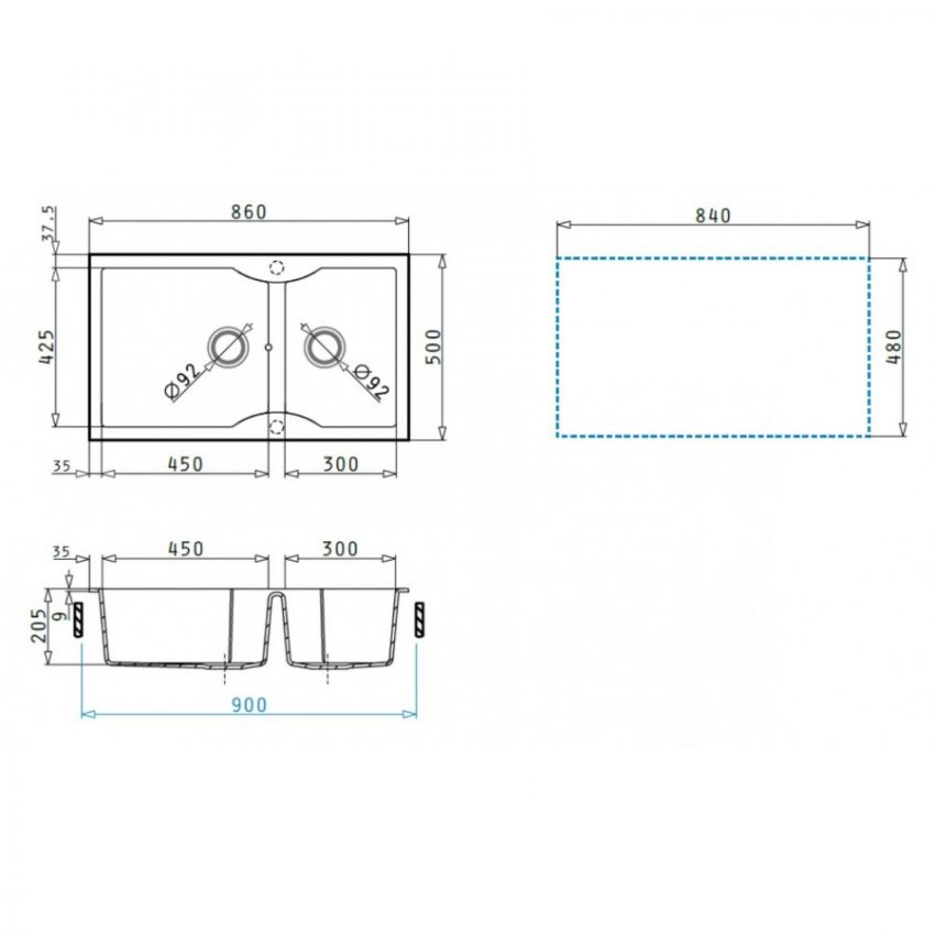 Νεροχύτης Pyramis Aeolia 82x50 1B  Cristalo Bianco N/S 070032411 - Image 2