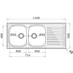 Νεροχύτης Inox Pyramis Amaltia (116X50) 2B 1D Σαγρέ 107119201 - Image 2