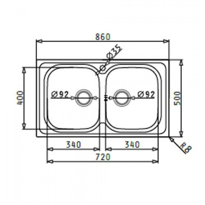 Νεροχύτης Inox Pyramis Amaltia (86X50) 2B  Σαγρέ 107121201 - Image 2
