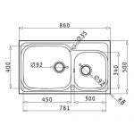 Νεροχύτης Inox Pyramis Amaltia Plus (86X50) 2B Λείος 107132901 - Image 2