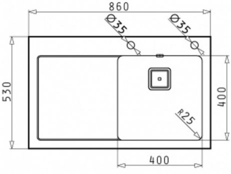 Νεροχύτης Pyramis Crystalon 86X53 1B(40X40) R25 1D BL R 2TH Φ92 RCOF C,AV,S 109501830 - Image 2