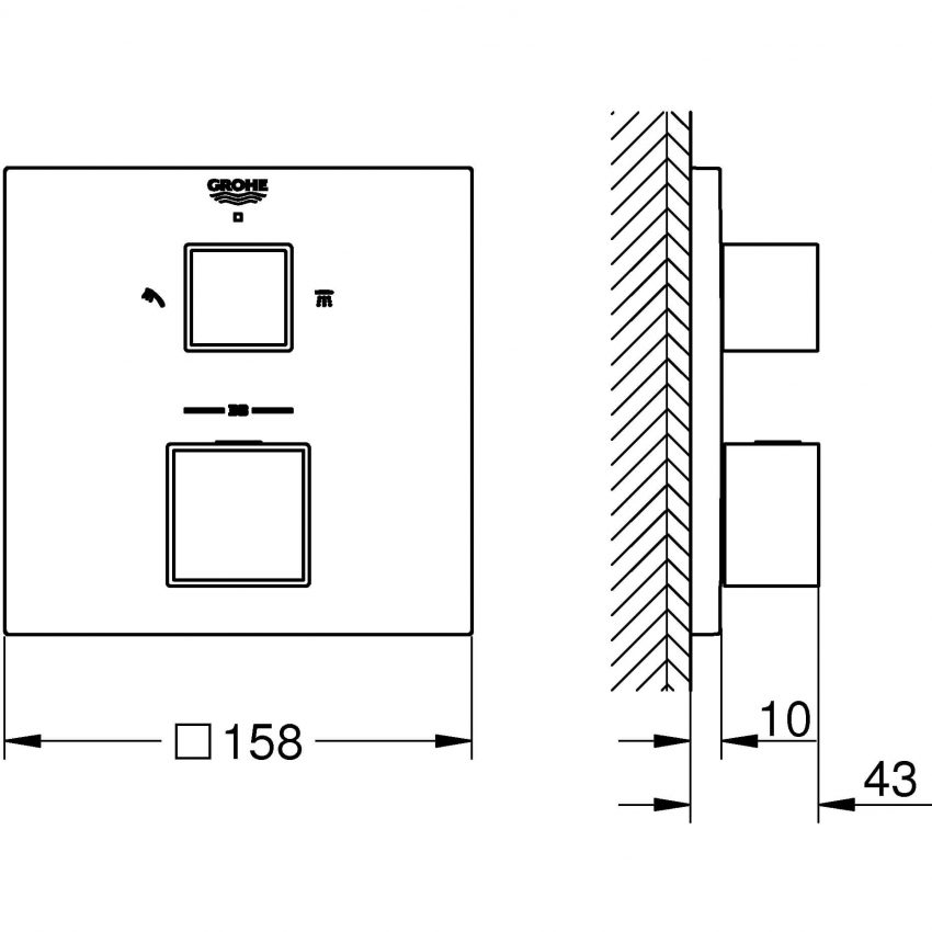 Εξωτερικά Μέρη Θερμοστατικής Μπαταρίας 2 Εξόδων Grohtherm Cube 24154000 - Image 2