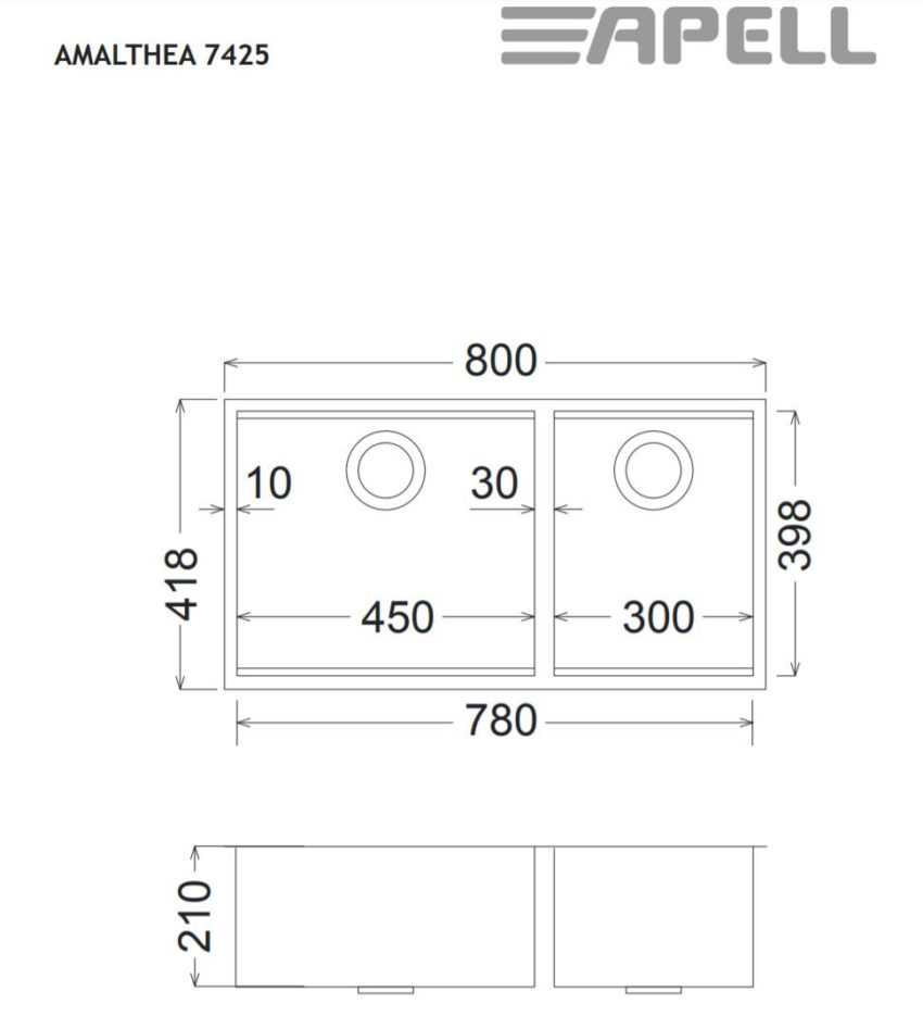 101-7425-2 Νεροχύτης Υποκαθήμενος AMALTHEA 80X41,8 Apell Inox Λείο - Image 2