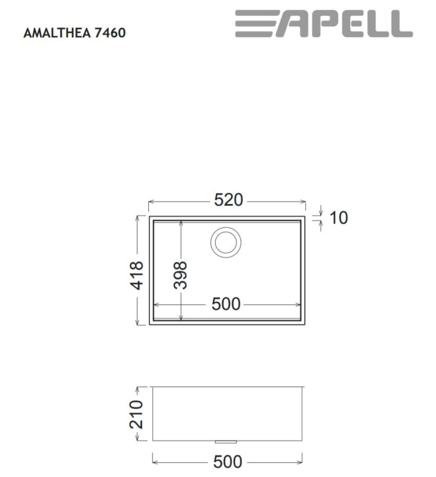 Νεροχύτης Υποκαθήμενος AMALTHEA 52X41,8 Apell Inox Λείο - Image 2