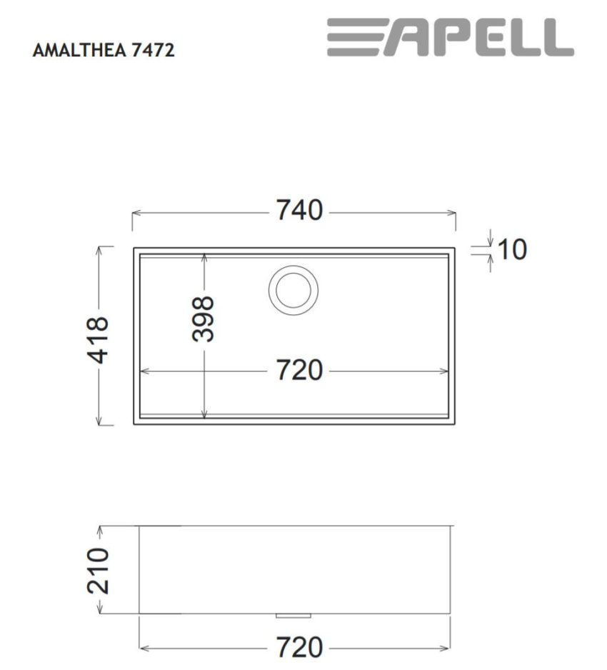 Νεροχύτης Υποκαθήμενος AMALTHEA 74X41,8 Apell Inox Λείο - Image 2