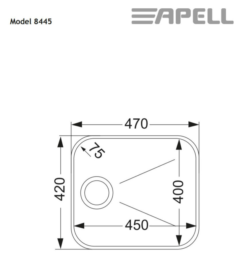 Νεροχύτης Υποκαθήμενος Apell 47Χ42 Inox Λείο - Image 3