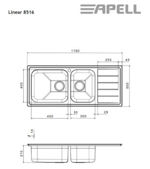Νεροχύτης LINEAR 116Χ50 Apell Inox Λείο - Image 3