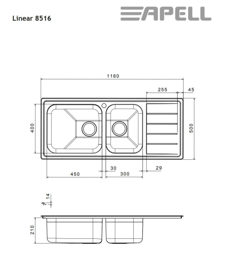 Νεροχύτης LINEAR 116Χ50 Apell Inox Λείο - Image 3