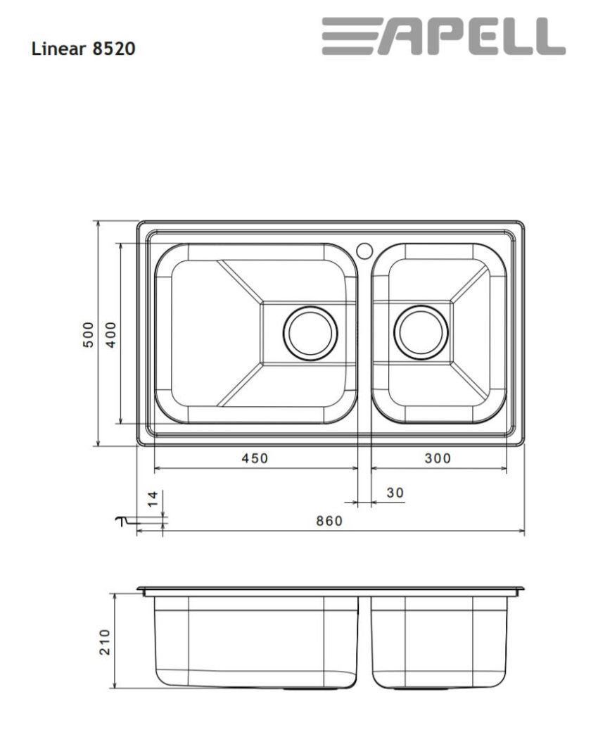 Νεροχύτης LINEAR 86Χ50 Apell Inox Λείο - Image 3