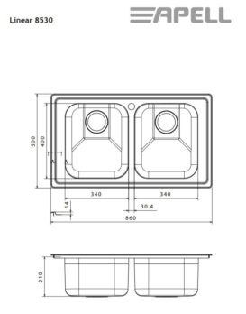 Νεροχύτης LINEAR 86Χ50 Apell Inox Λείο - Image 2