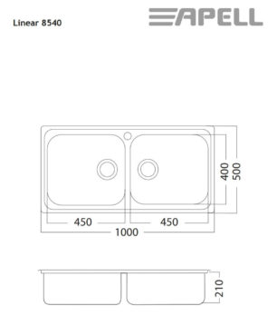 Νεροχύτης LINEAR 100Χ50 Apell Inox Λείο - Image 2