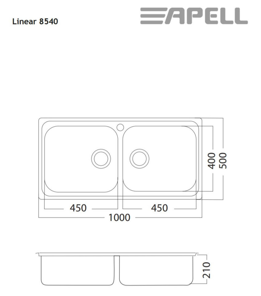Νεροχύτης LINEAR 100Χ50 Apell Inox Λείο - Image 2