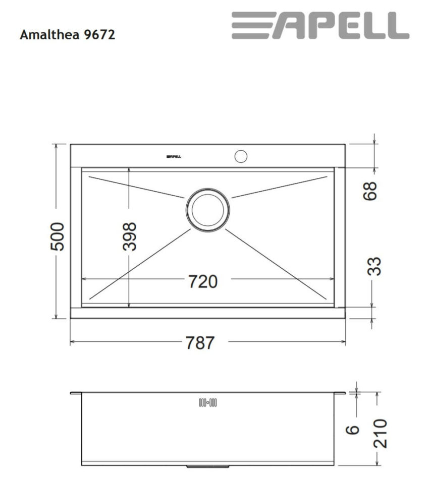Νεροχύτης AMALTHEA 79Χ50 Apell Inox Λείο - Image 3