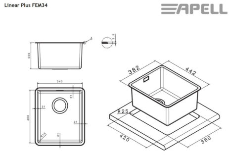 Νεροχύτης Υποκαθήμενος LINEAR PLUS 34Χ40 Apell Inox Λείο - Image 3