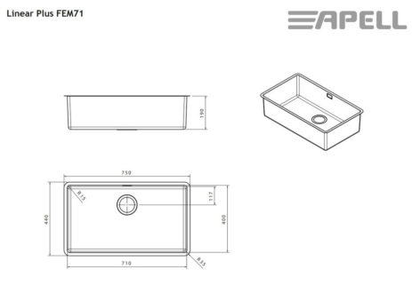 Νεροχύτης Υποκαθήμενος LINEAR PLUS 75Χ44 Apell Inox Λείο - Image 3