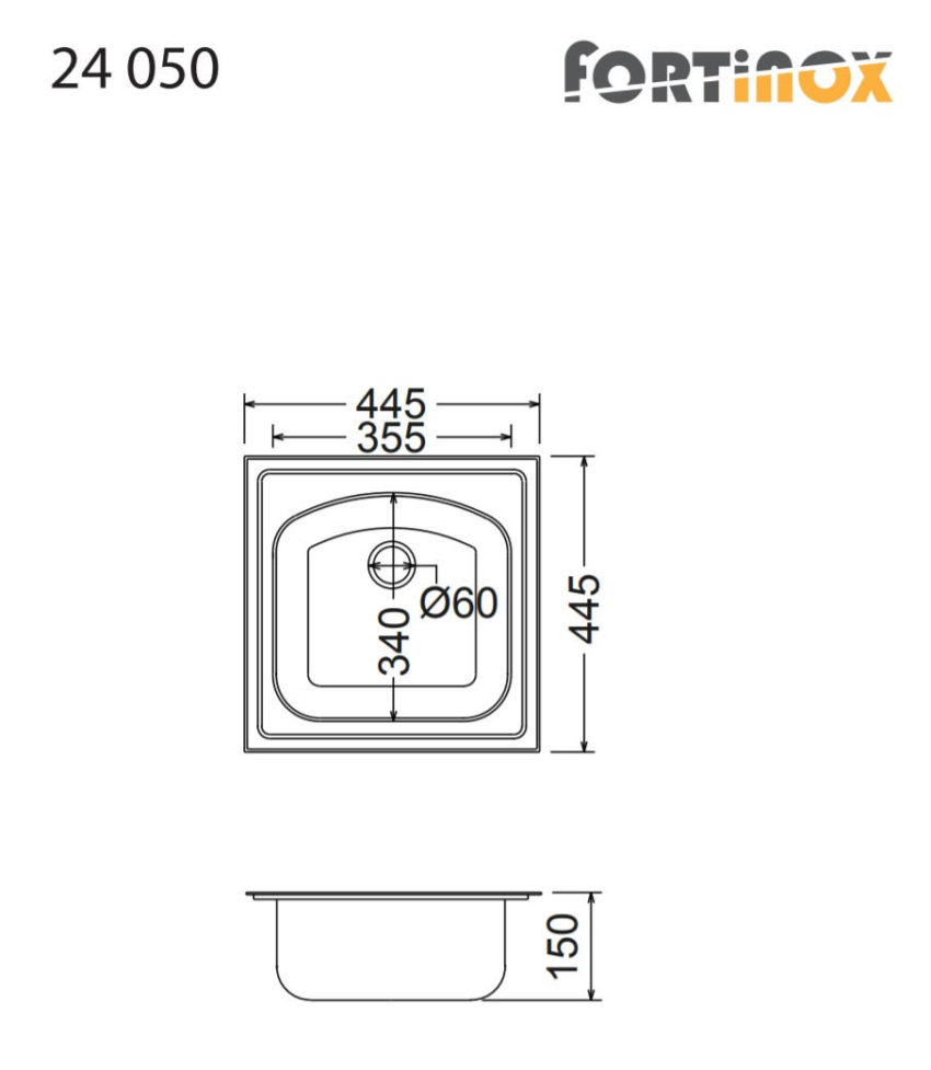 Νεροχύτης VALLEY 44,5x44,5 Fortinox Inox Λείο - Image 2