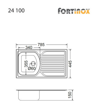 Νεροχύτης SLENDER 78,5x44,5 Fortinox Inox Λείο - Image 2