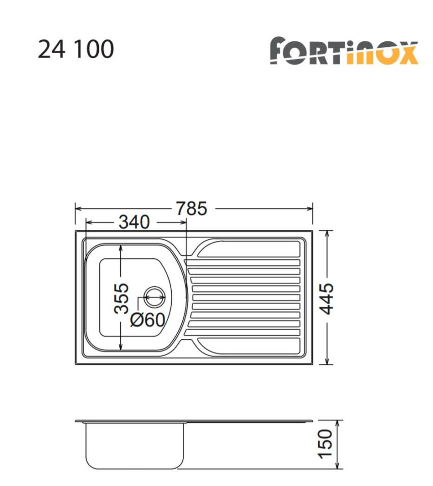Νεροχύτης SLENDER 78,5x44,5 Fortinox Inox Λείο - Image 2