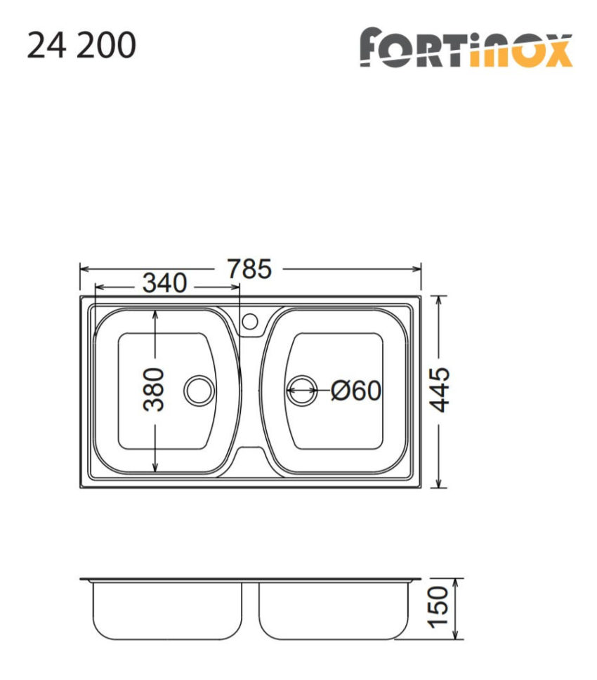 107-24200-110-3 Νεροχύτης SLENDER 78,5x44,5 Fortinox Inox Λείο - Image 3