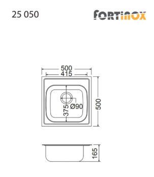 Νεροχύτης VALLEY 50x50 Fortinox Inox Λείο - Image 2