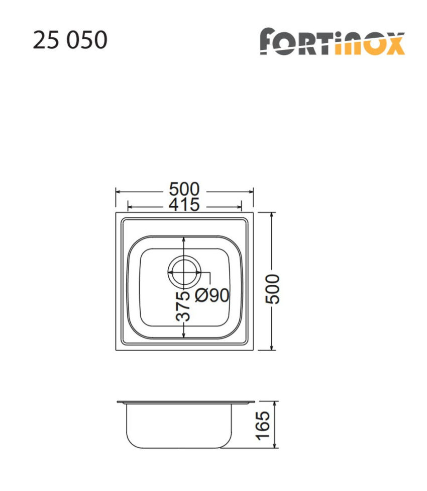 Νεροχύτης VALLEY 50x50 Fortinox Inox Λείο - Image 2