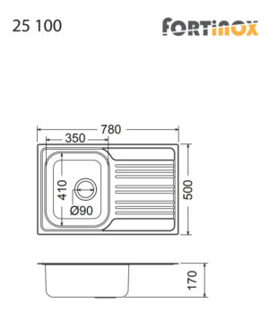 Νεροχύτης VALLEY 78x50 Fortinox Inox Λείο - Image 2