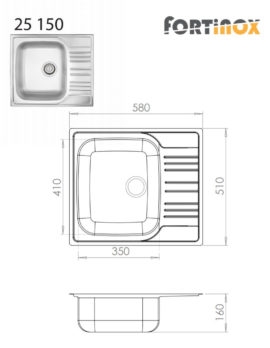 Νεροχύτης VALLEY 58x51 Fortinox Inox Λείο - Image 2