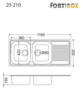 Νεροχύτης VALLEY 116x50 Fortinox Inox Λείο - Image 2