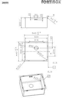 Νεροχύτης Υποένθετος VALLEY 54x44 Fortinox Inox Λείο - Image 2