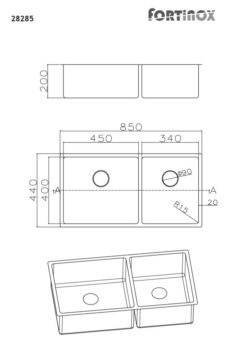 Νεροχύτης Υποένθετος VALLEY 85x44 Fortinox Inox Λείο - Image 2