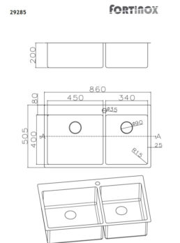 Νεροχύτης VALLEY 86x50,5 Fortinox Inox Λείο - Image 3