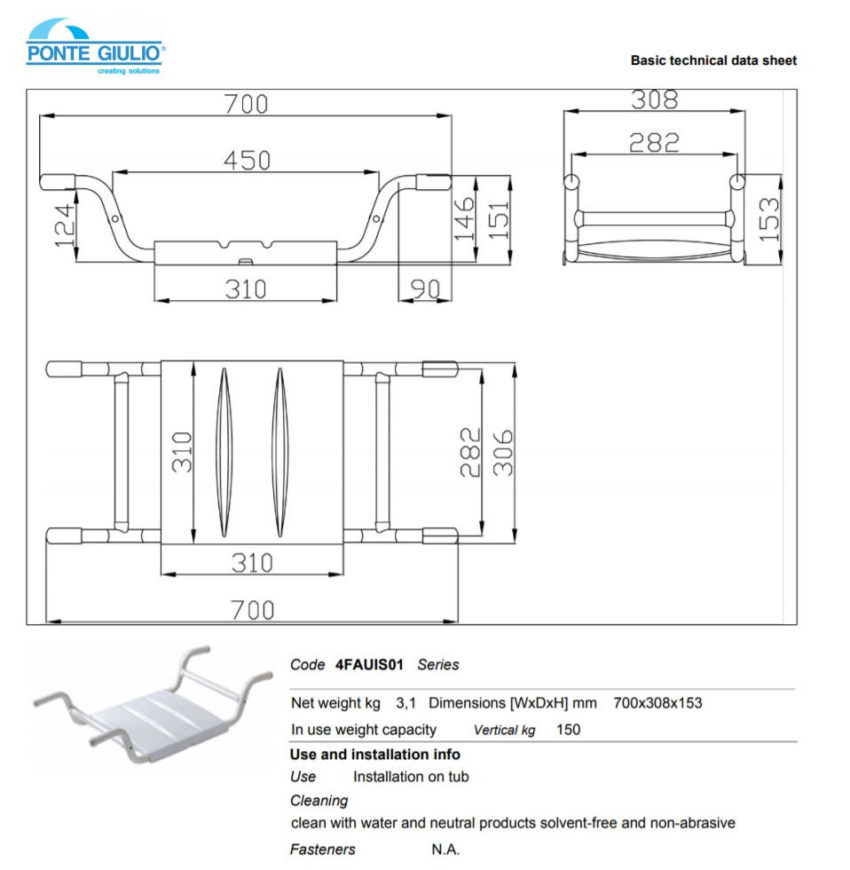 Κάθισμα Μπανιέρας Αφαιρούμενο 70x30,8 AMEA Λευκό - Image 3