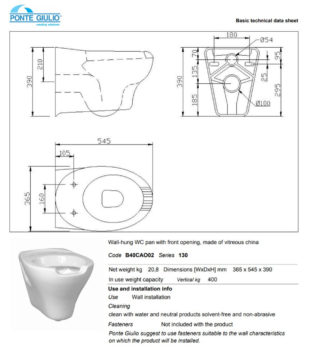 Κομπλέ Λεκάνη 130 SERIES Κρεμαστή + Κάθισμα ΑΜΕΑ Λευκό - Image 2