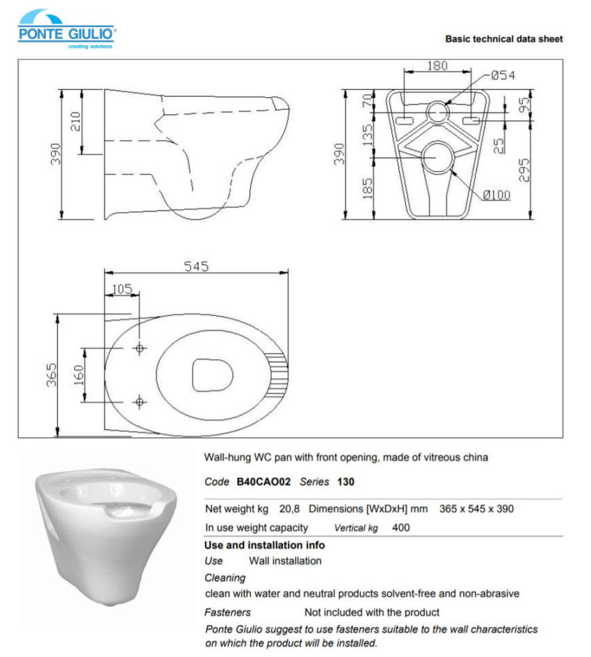530-B40-CAO-0221-2 Κομπλέ Λεκάνη 130 SERIES Κρεμαστή + Κάθισμα ΑΜΕΑ Λευκό - Image 2