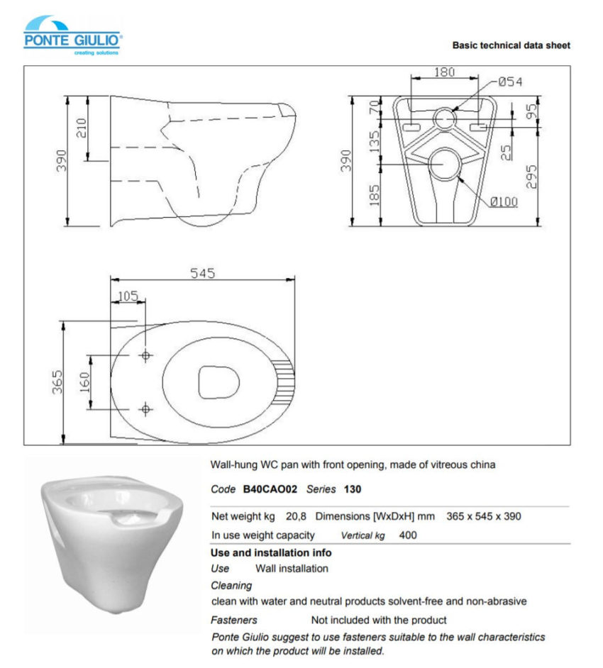 Κομπλέ Λεκάνη 130 SERIES Κρεμαστή + Κάθισμα με Κάλυμμα ΑΜΕΑ Λευκό - Image 3