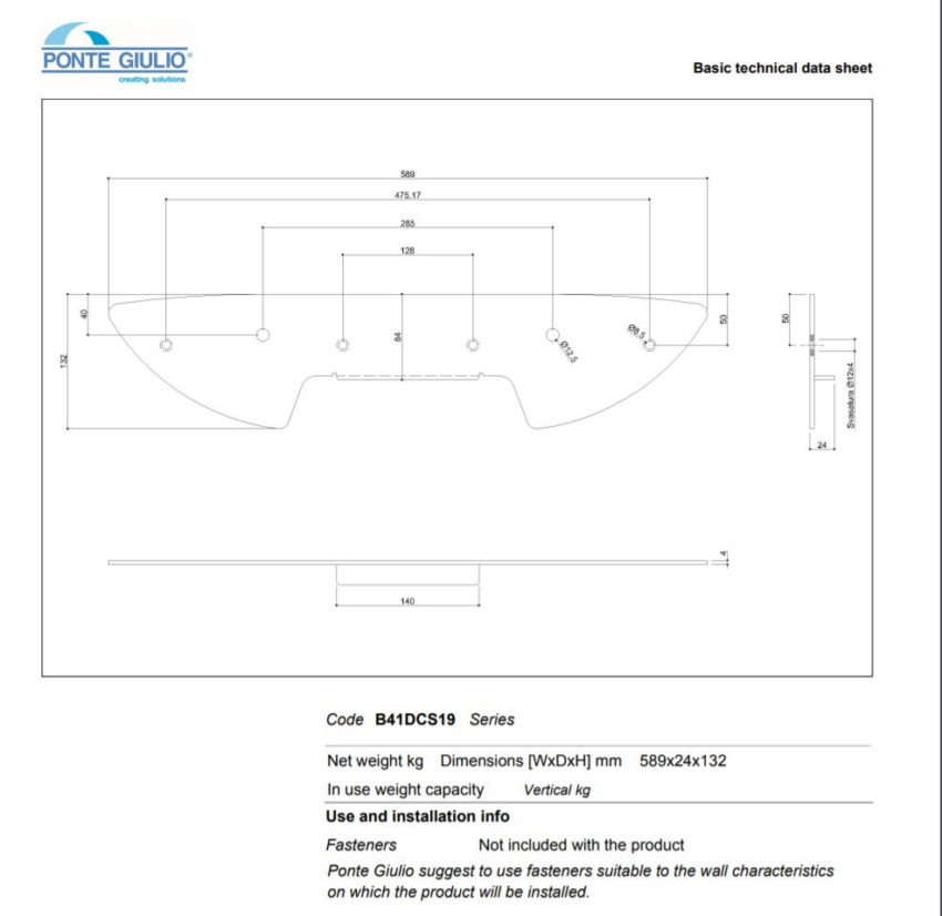 Βάση Τοίχου Νιπτήρα 130 SERIES Ponte Giulio Λευκό - Image 2