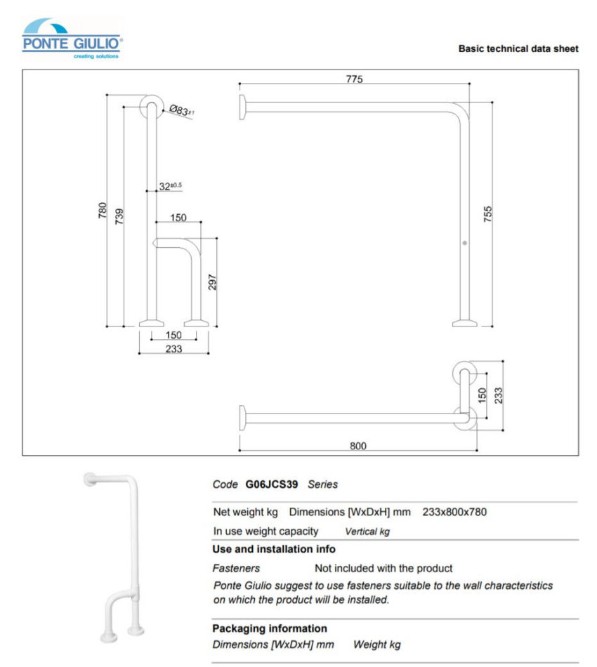 Μπάρα Τοίχου-Δαπέδου 80x78Y PAINT ΑΜΕΑ Λευκό - Image 2